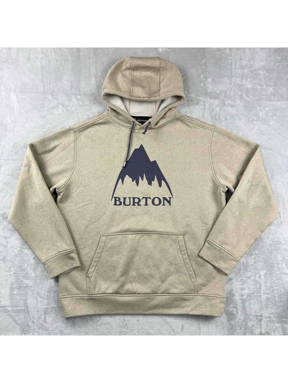 Burton Oak Pullover Hoodie Size L Beige Performance Mountain Logo Ski Snow Tech